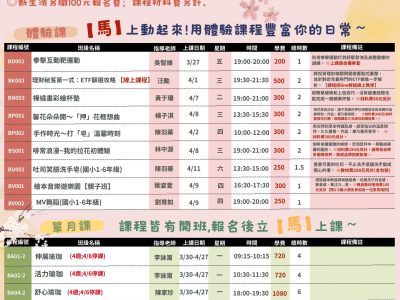 115年4月單月課程 救國團【中壢】終身學習中心課程